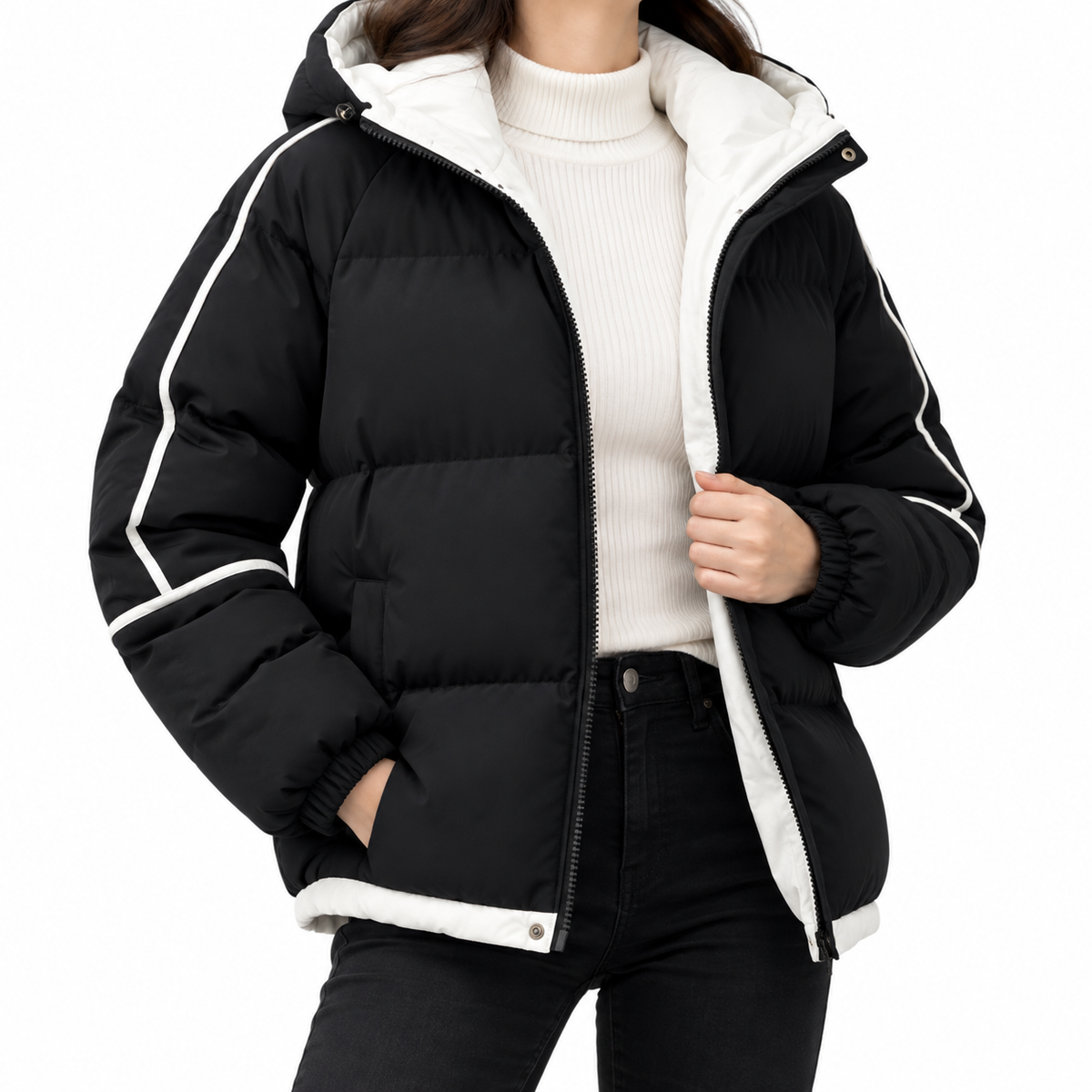Jordan | Unisex Puffer Jacket with Hood and Contrast Sleeve Stripes