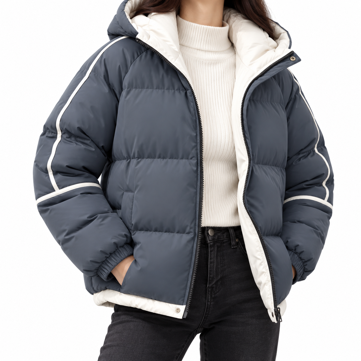 Jordan | Unisex Puffer Jacket with Hood and Contrast Sleeve Stripes