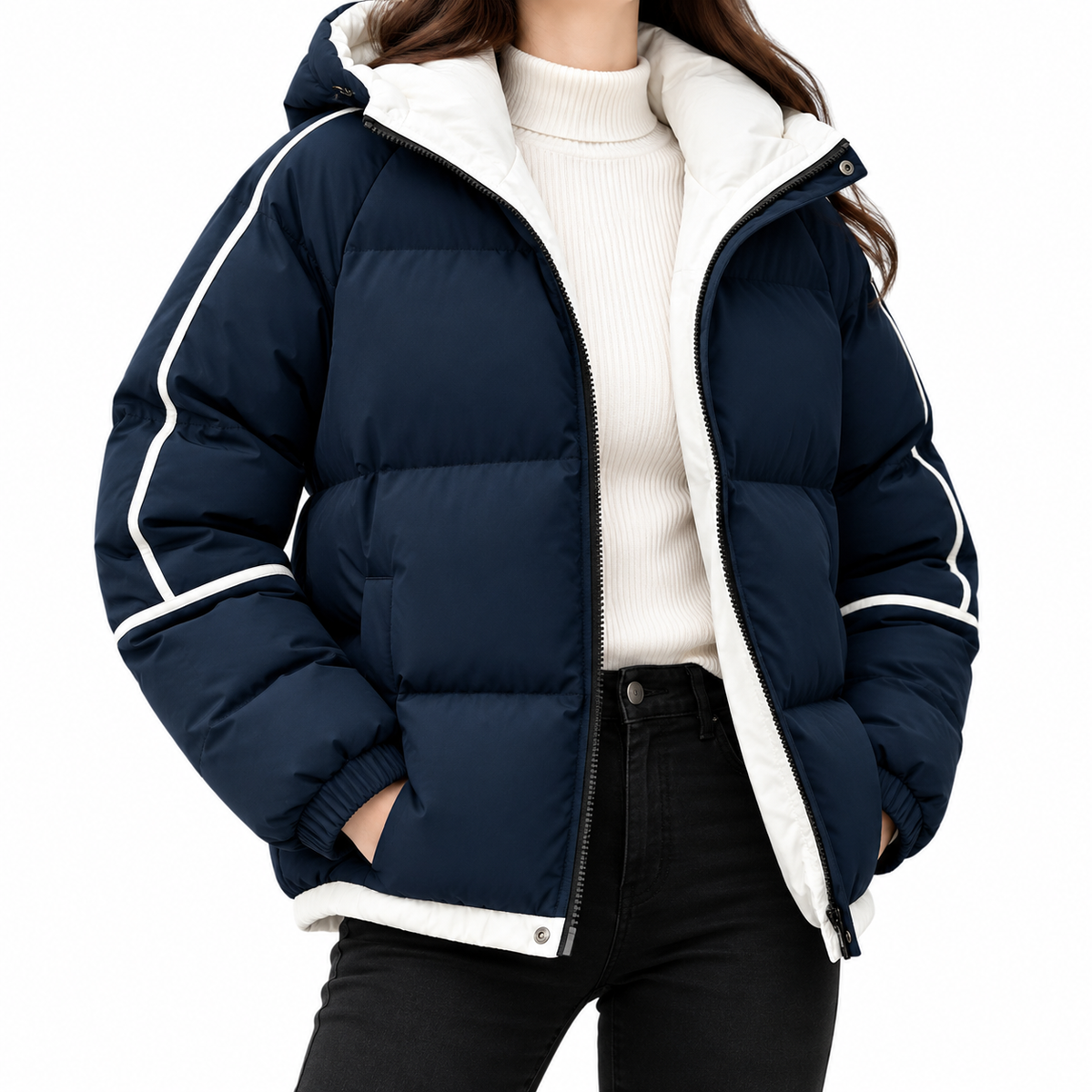 Jordan | Unisex Puffer Jacket with Hood and Contrast Sleeve Stripes