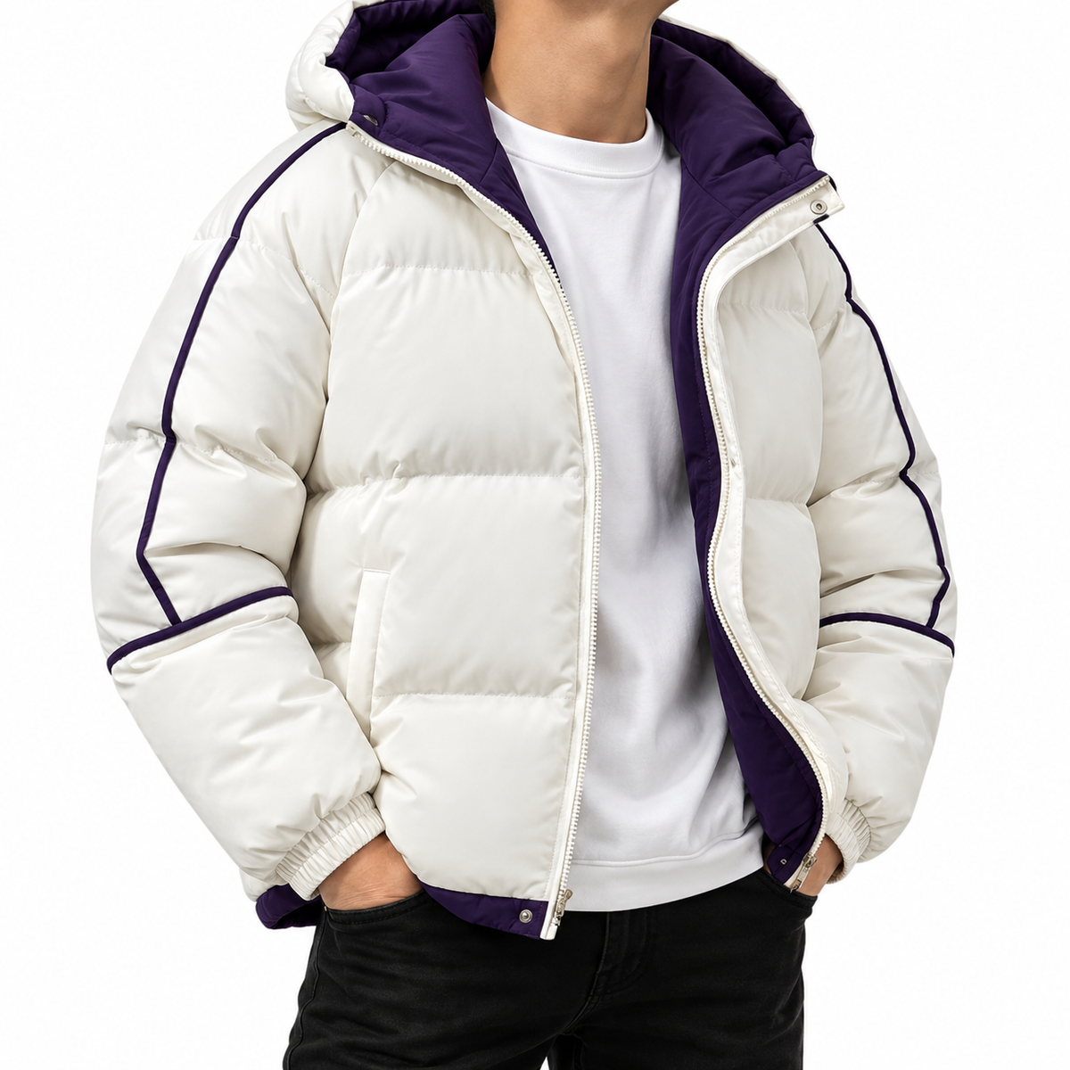 Jordan | Unisex Puffer Jacket with Hood and Contrast Sleeve Stripes