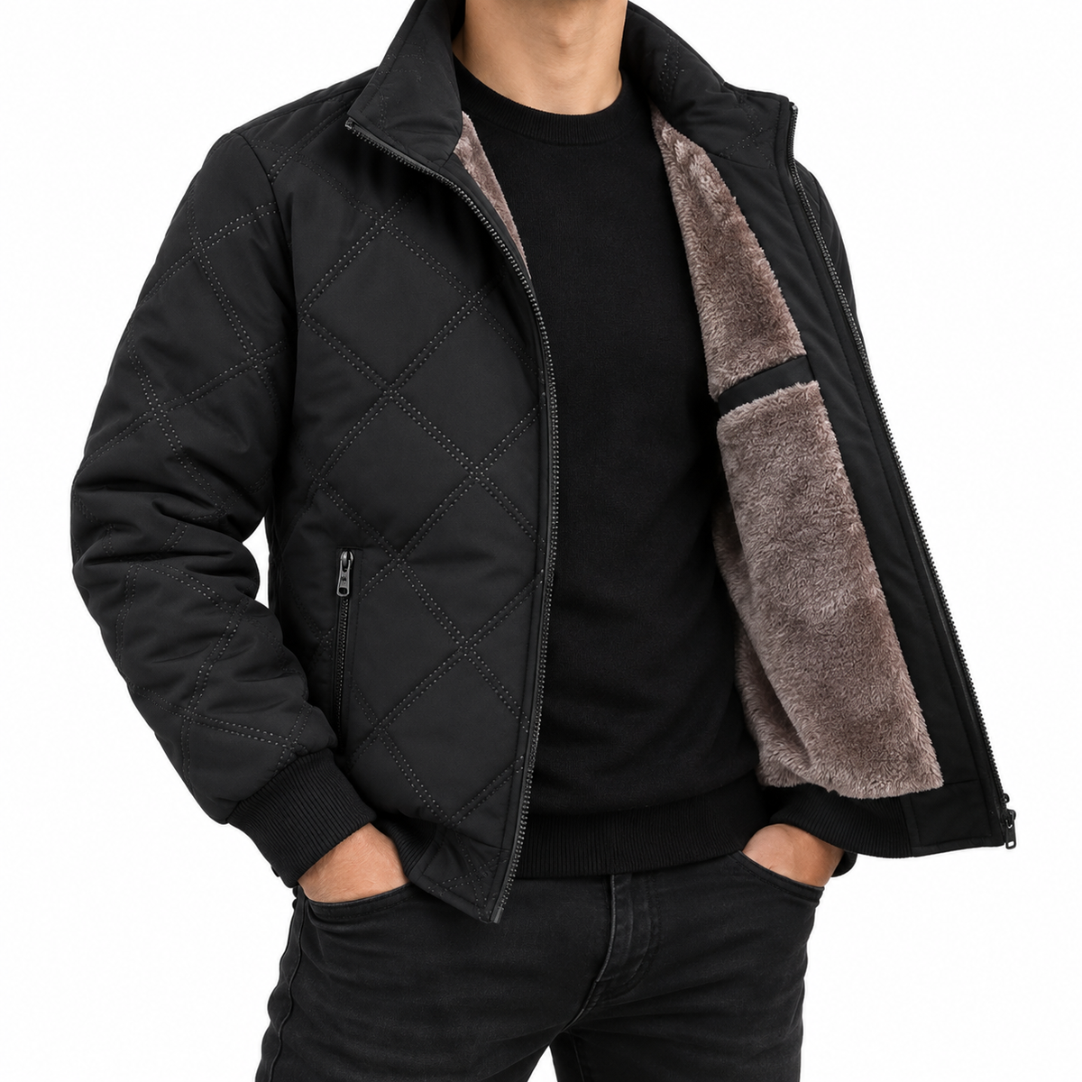 Logan | Men's Quilted Winter Jacket with Fleece Lining and Zip Front