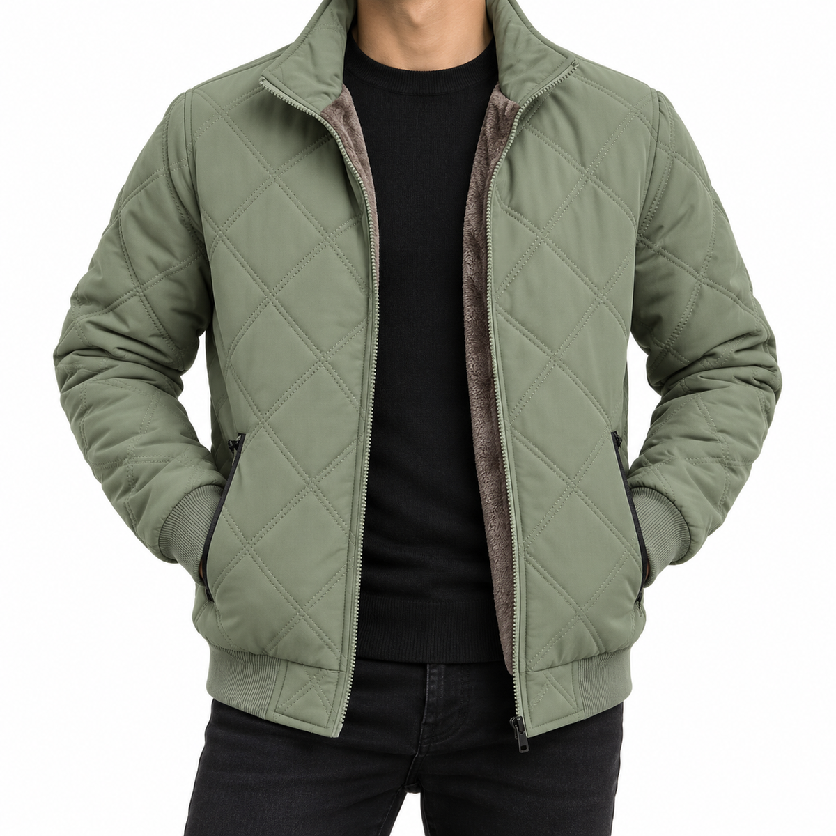 Logan | Men's Quilted Winter Jacket with Fleece Lining and Zip Front