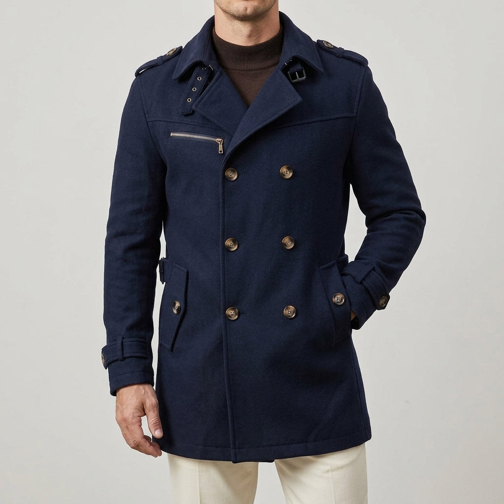 Theodore | Men's Trench Coat with Notched Collar and Button Front
