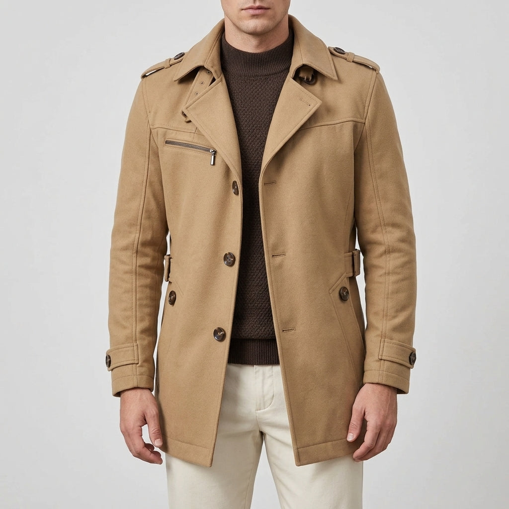 Theodore | Men's Trench Coat with Notched Collar and Button Front