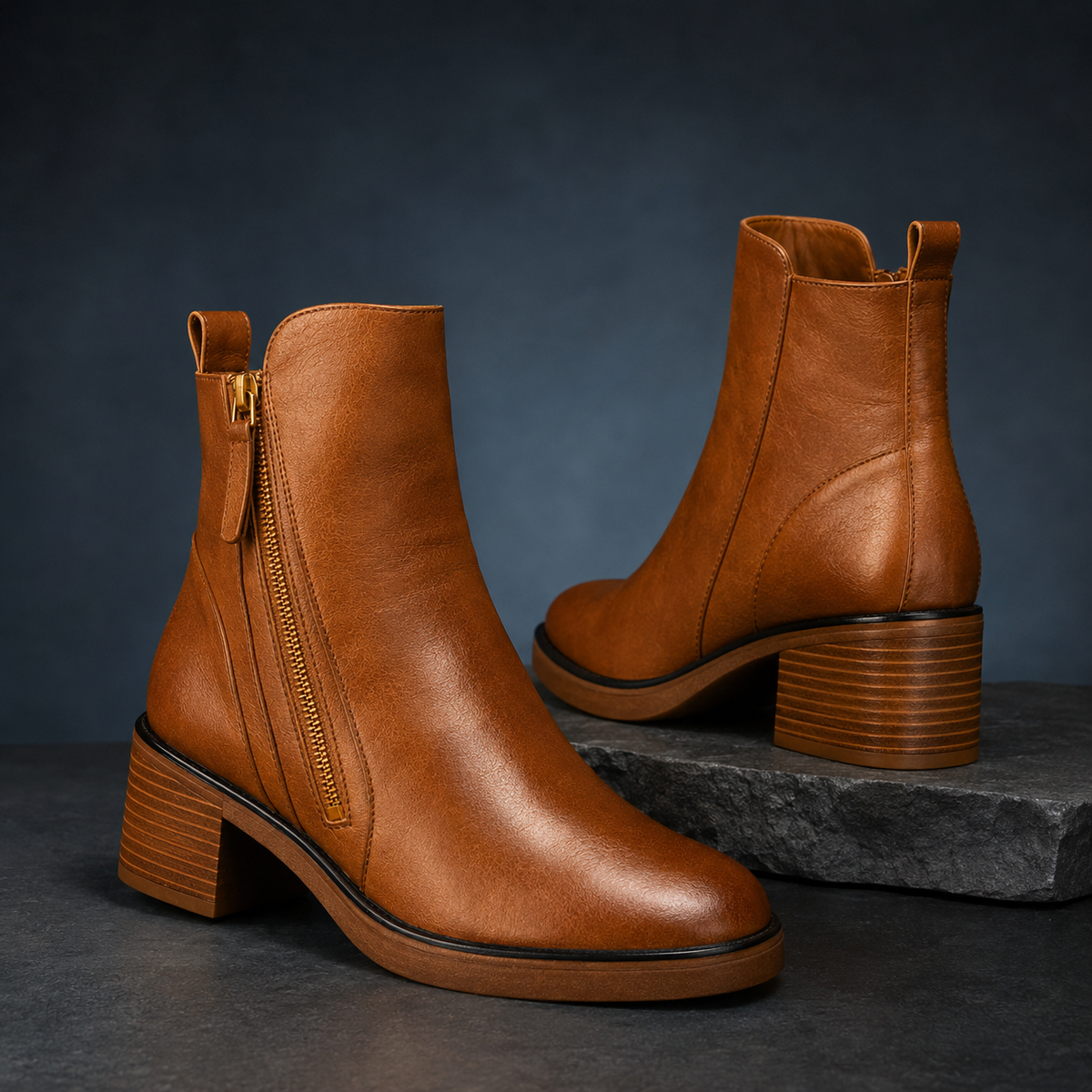 Mila | Women's Ankle Boots with Side Zipper and Block Heel