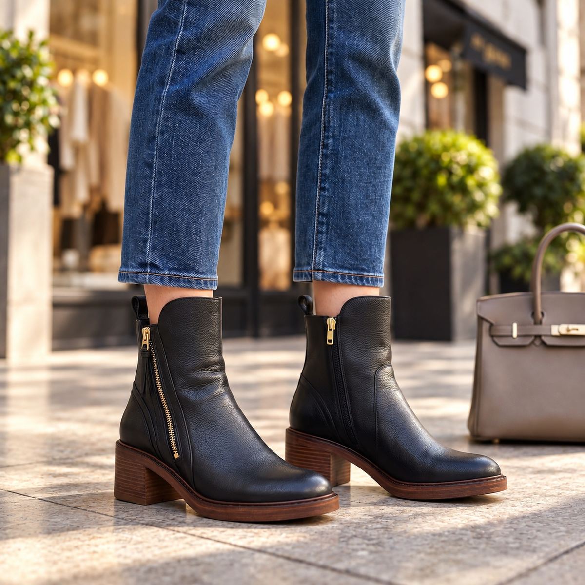 Mila | Women's Ankle Boots with Side Zipper and Block Heel