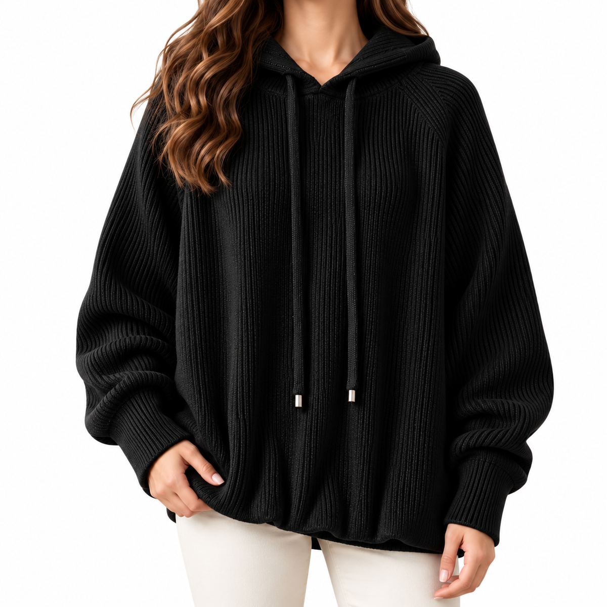Mila | Women's Hooded Cardigan with Ribbed Texture and Front Pockets