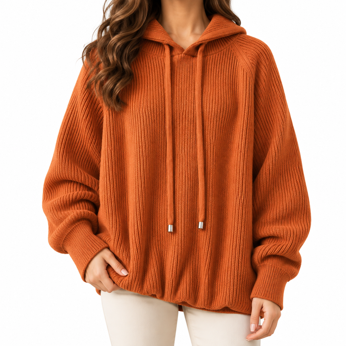 Mila | Women's Hooded Cardigan with Ribbed Texture and Front Pockets