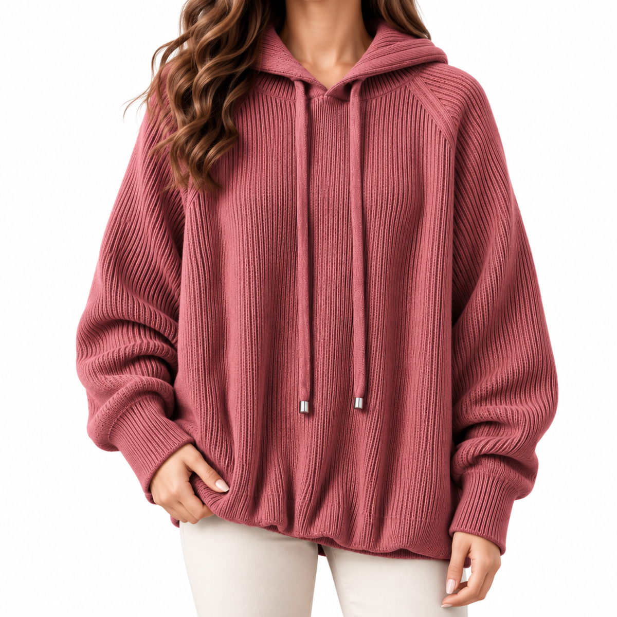 Mila | Women's Hooded Cardigan with Ribbed Texture and Front Pockets