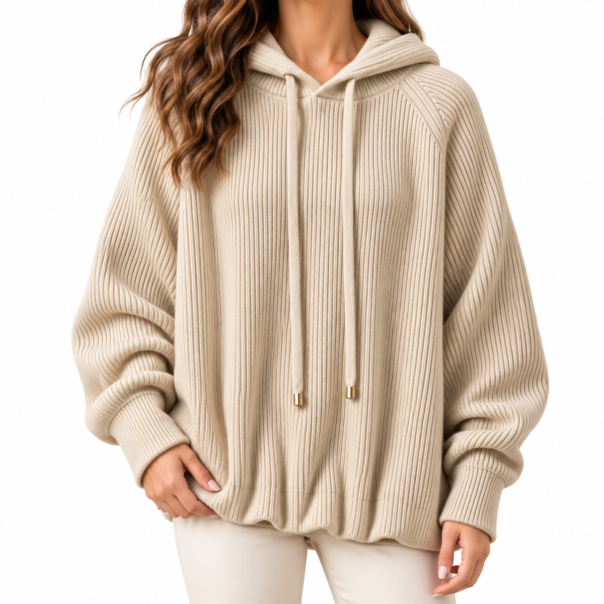 Mila | Women's Hooded Cardigan with Ribbed Texture and Front Pockets