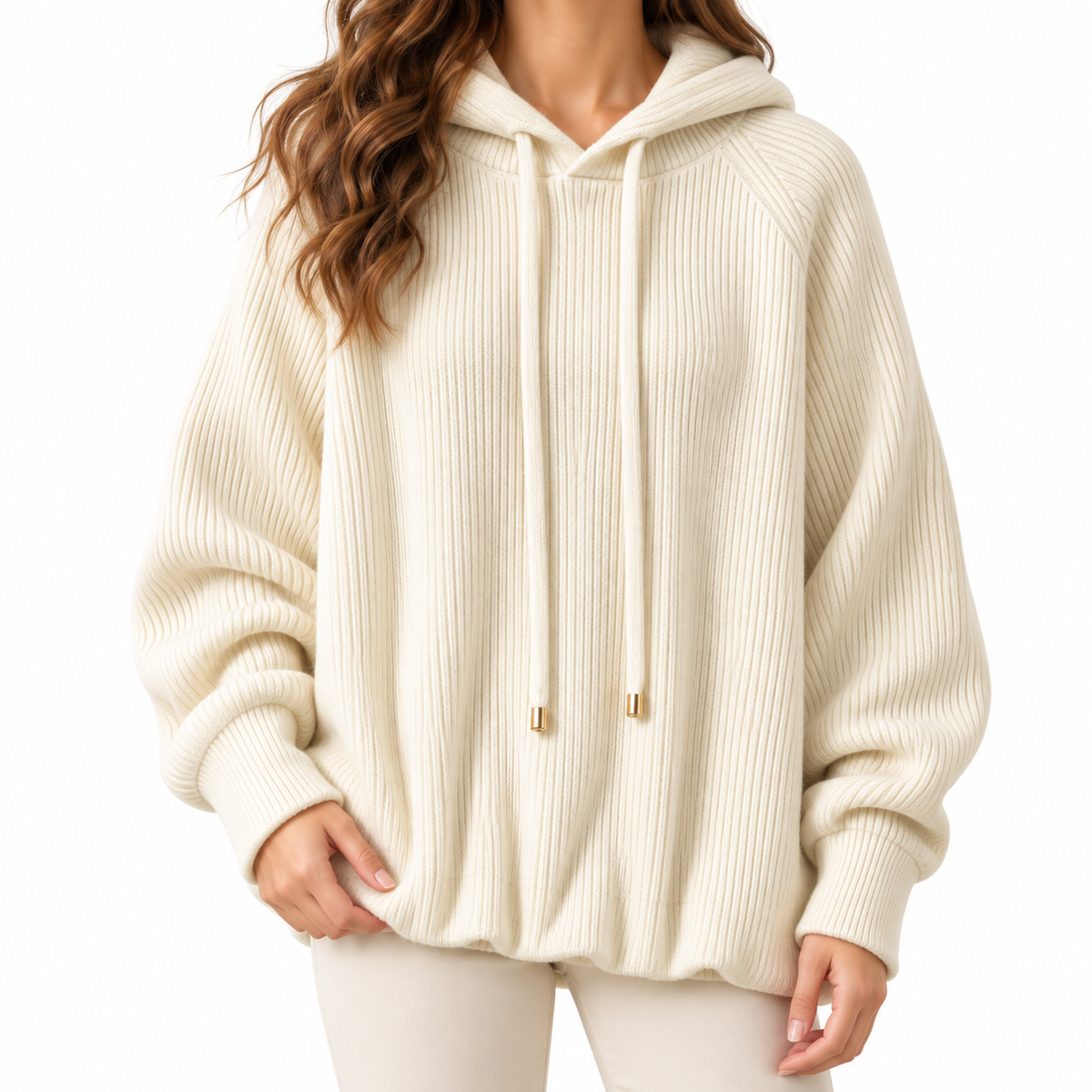 Mila | Women's Hooded Cardigan with Ribbed Texture and Front Pockets