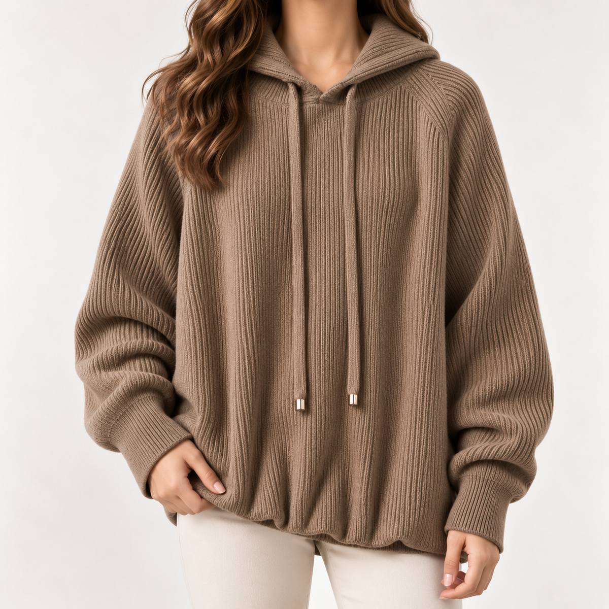 Mila | Women's Hooded Cardigan with Ribbed Texture and Front Pockets