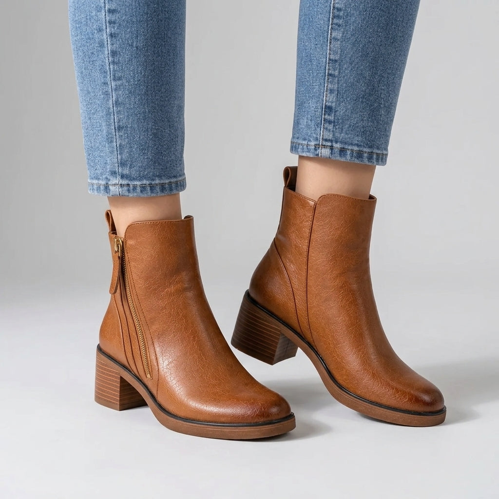 Mila | Women's Ankle Boots with Side Zipper and Block Heel