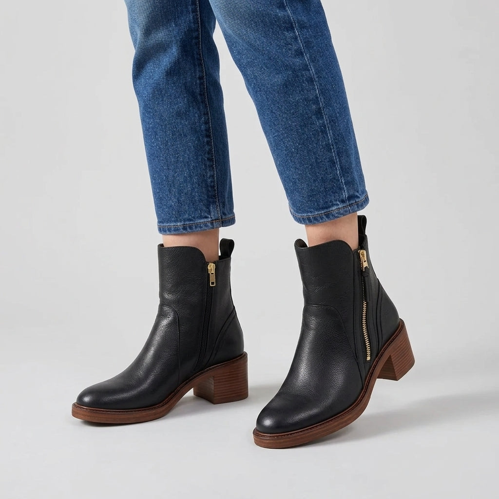 Mila | Women's Ankle Boots with Side Zipper and Block Heel