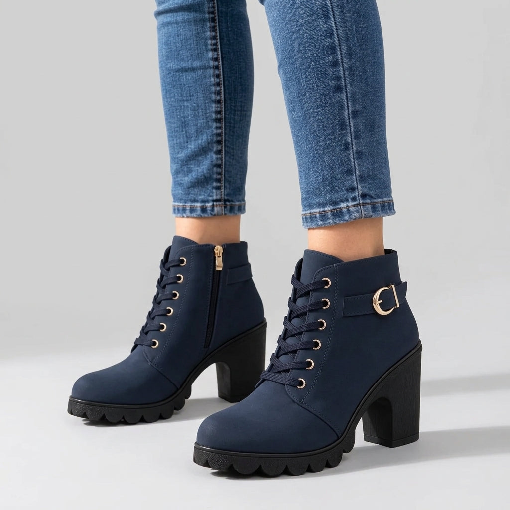 Scarlett | Women's Lace-Up Ankle Boots with Buckle Detail and Chunky Heel