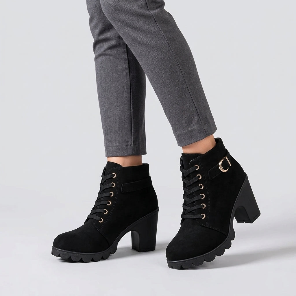 Scarlett | Women's Lace-Up Ankle Boots with Buckle Detail and Chunky Heel