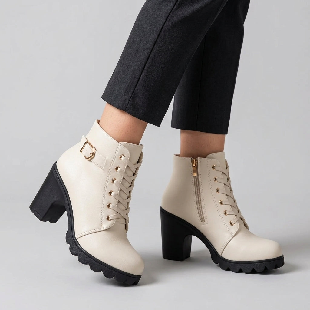 Scarlett | Women's Lace-Up Ankle Boots with Buckle Detail and Chunky Heel