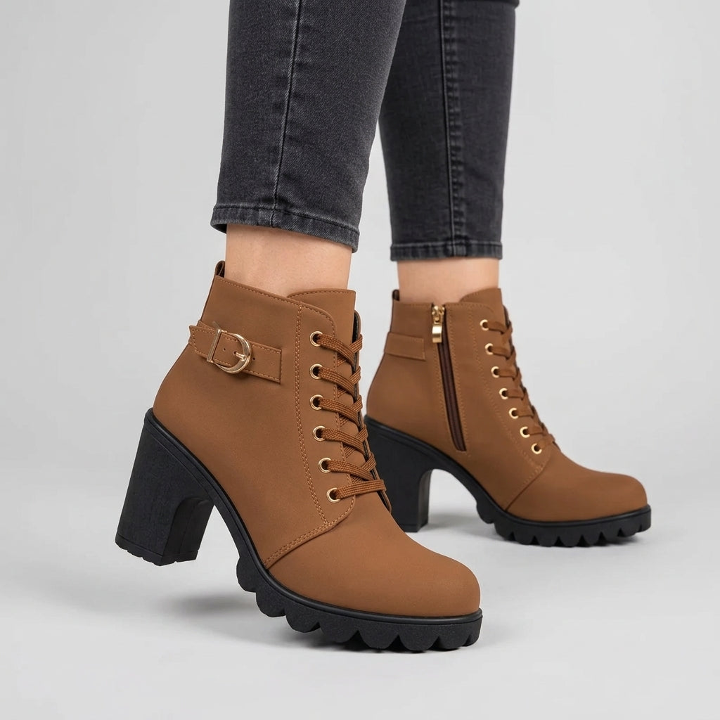 Scarlett | Women's Lace-Up Ankle Boots with Buckle Detail and Chunky Heel