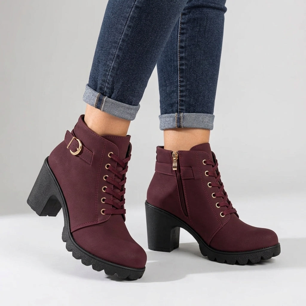 Scarlett | Women's Lace-Up Ankle Boots with Buckle Detail and Chunky Heel