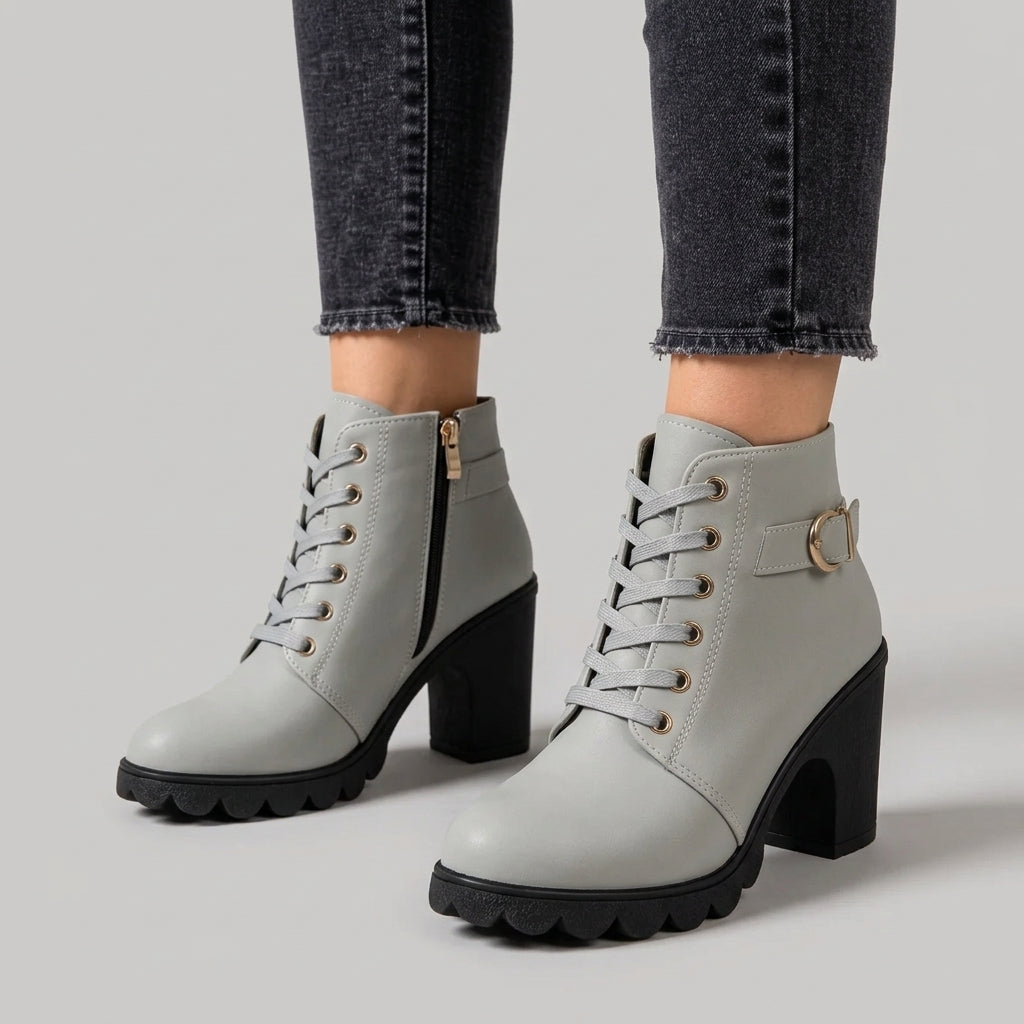 Scarlett | Women's Lace-Up Ankle Boots with Buckle Detail and Chunky Heel
