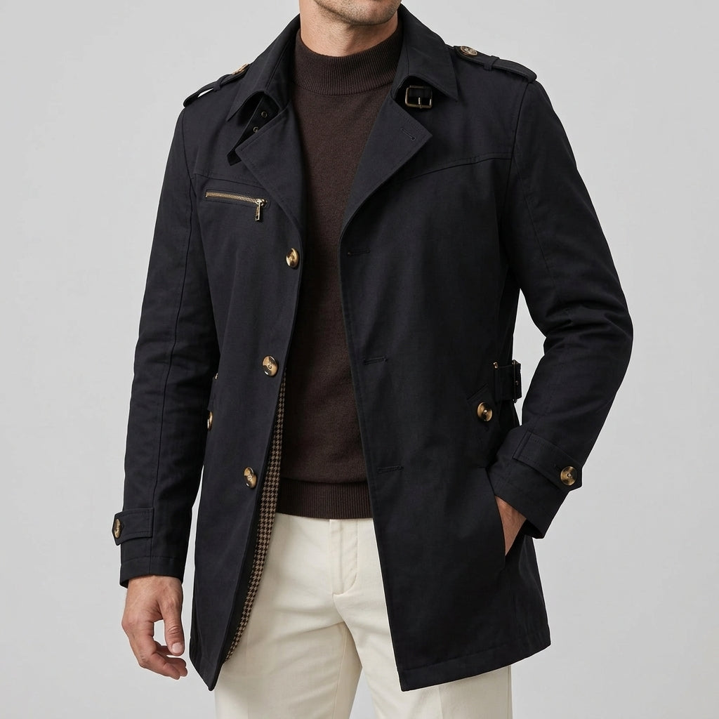 Theodore | Men's Trench Coat with Notched Collar and Button Front