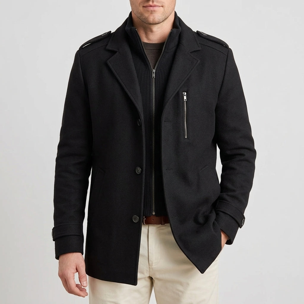 Sebastian | Men's Long Coat with Notched Collar and Button Front