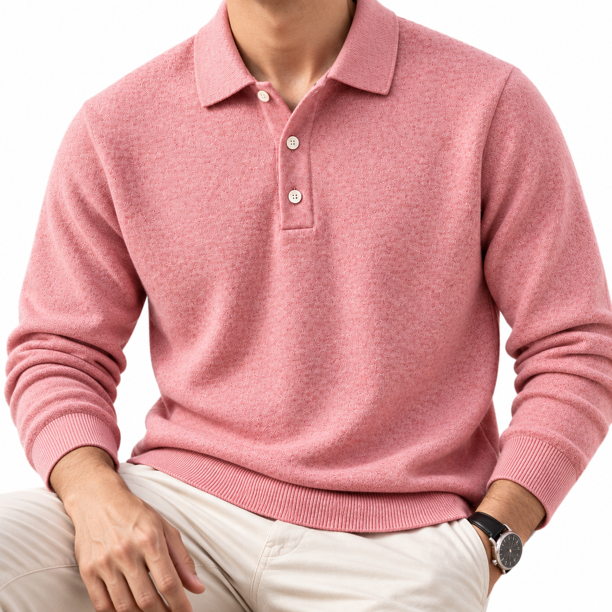Nathan | Men's Long Sleeve Polo Sweater with Button Placket