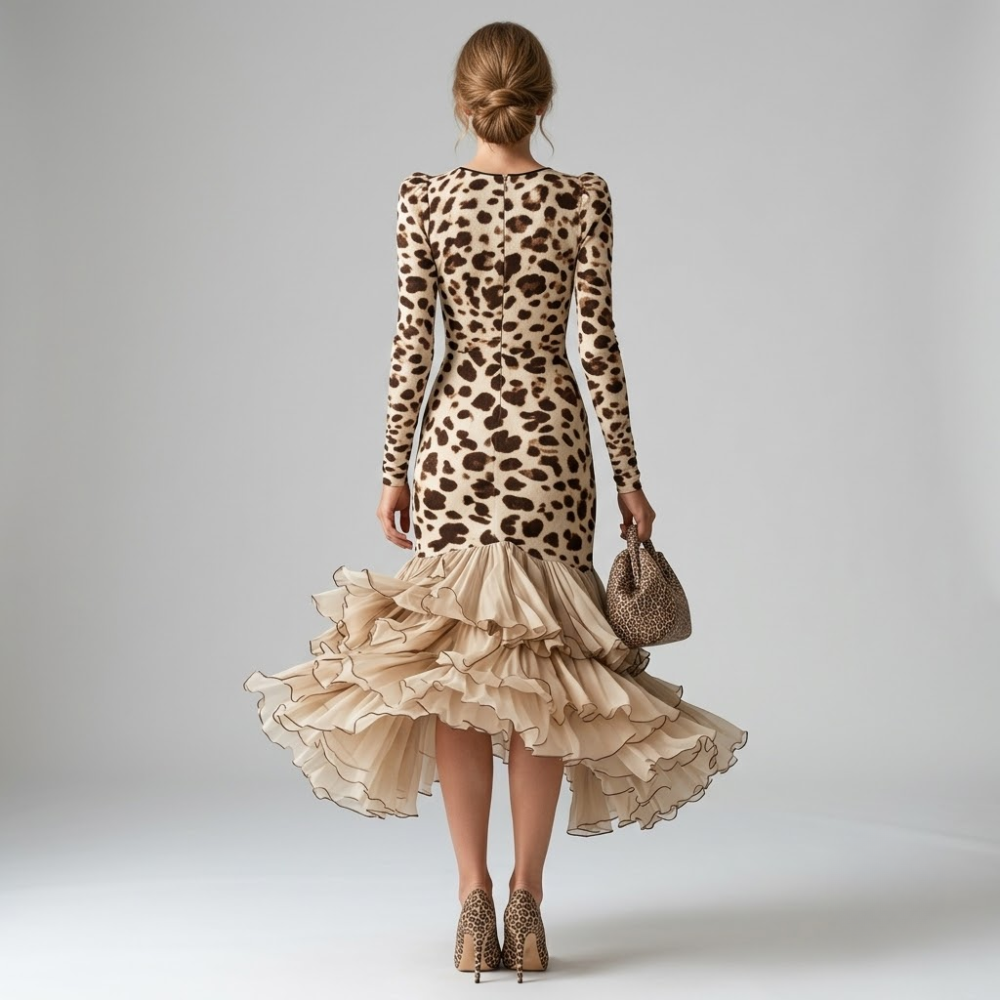 Ottilie Leopard Ruffle Midi Dress
