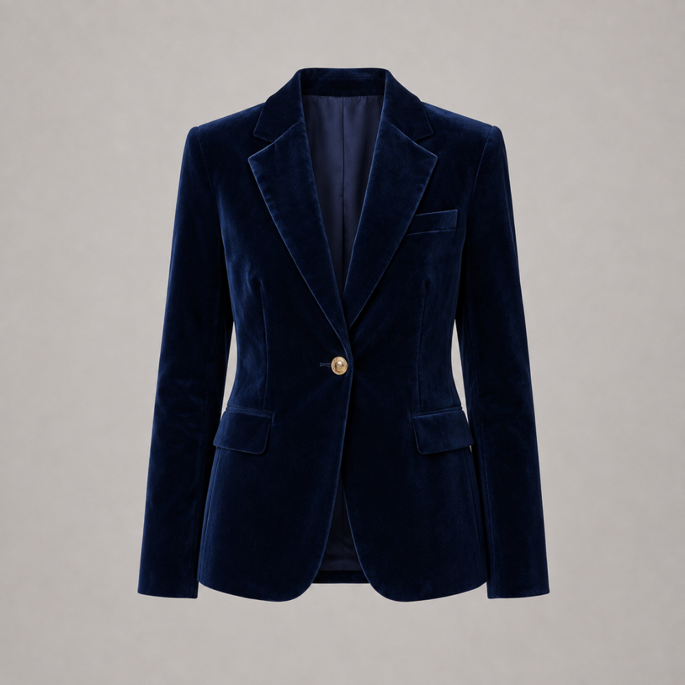 Penelope | Slim-Fit Velvet Gold-Button Blazer