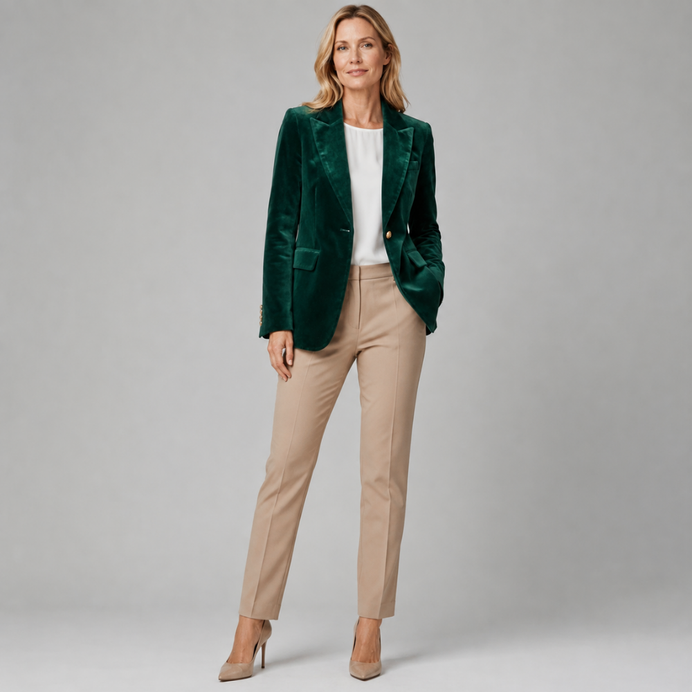 Penelope | Slim-Fit Velvet Gold-Button Blazer