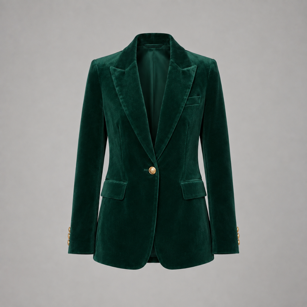 Penelope | Slim-Fit Velvet Gold-Button Blazer