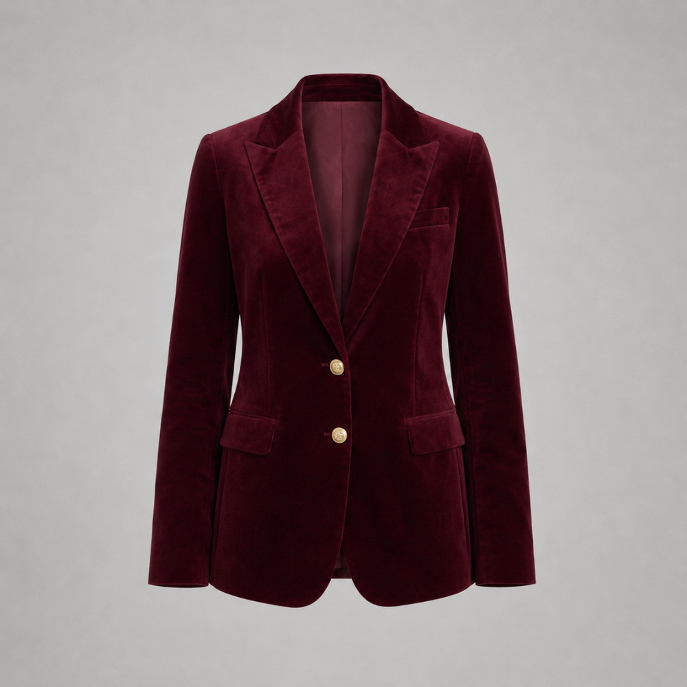 Penelope | Slim-Fit Velvet Gold-Button Blazer