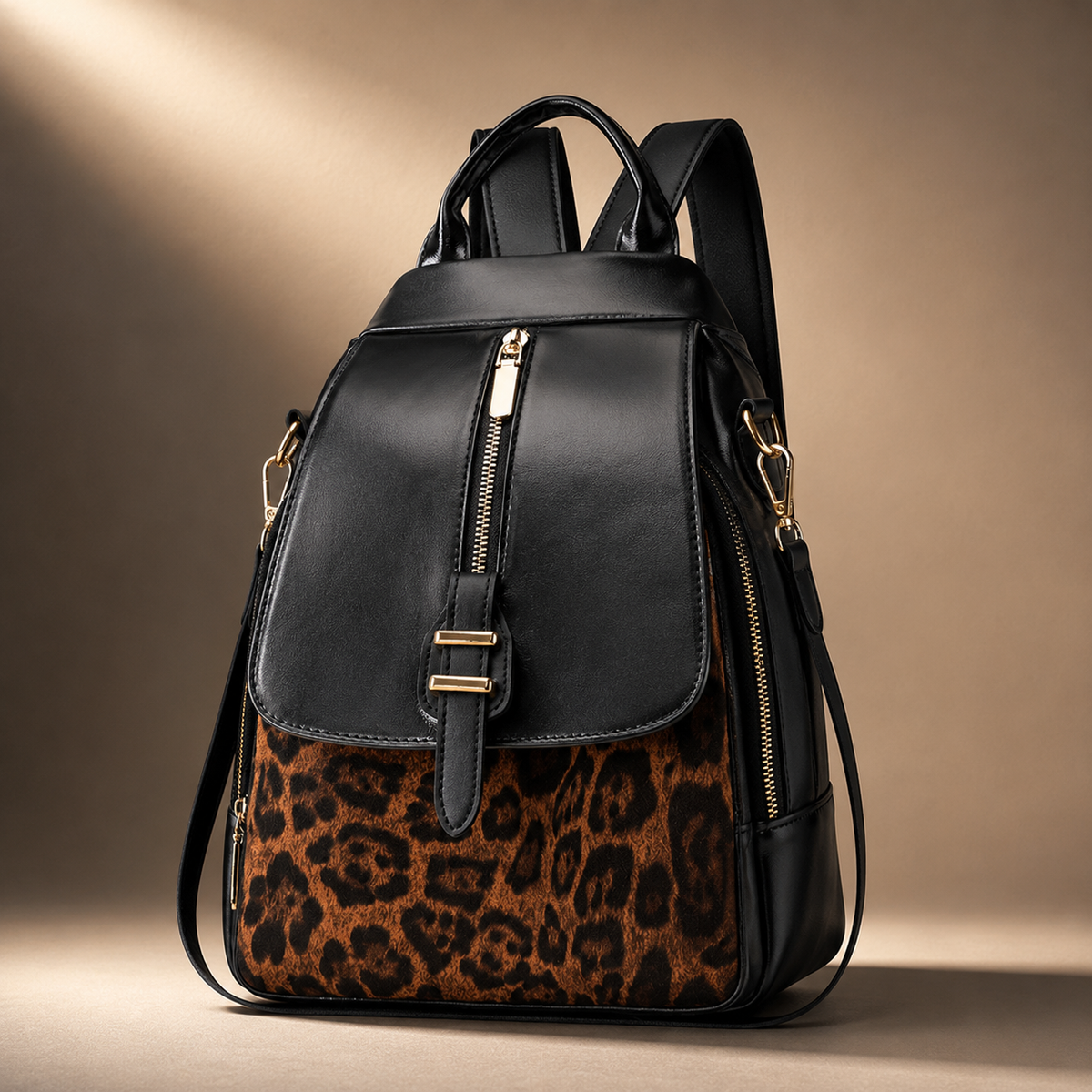 Savannah | Women's Backpack with Flap Closure and Animal Print Panel