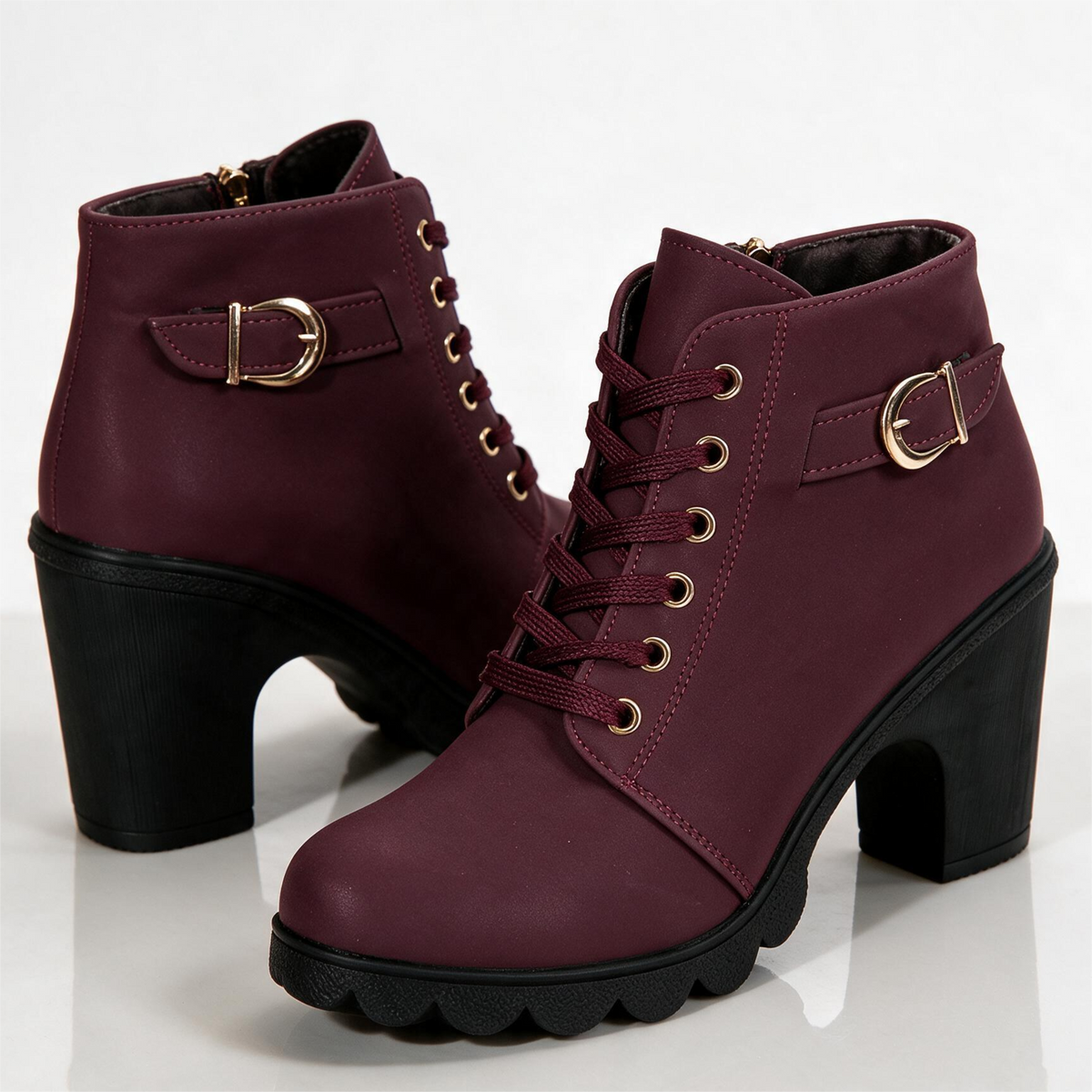 Scarlett | Women's Lace-Up Ankle Boots with Buckle Detail and Chunky Heel