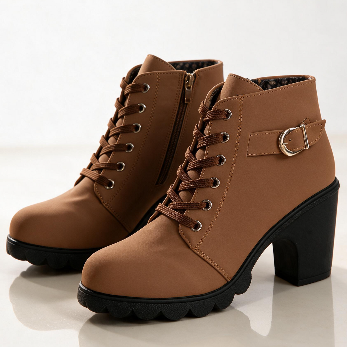 Scarlett | Women's Lace-Up Ankle Boots with Buckle Detail and Chunky Heel