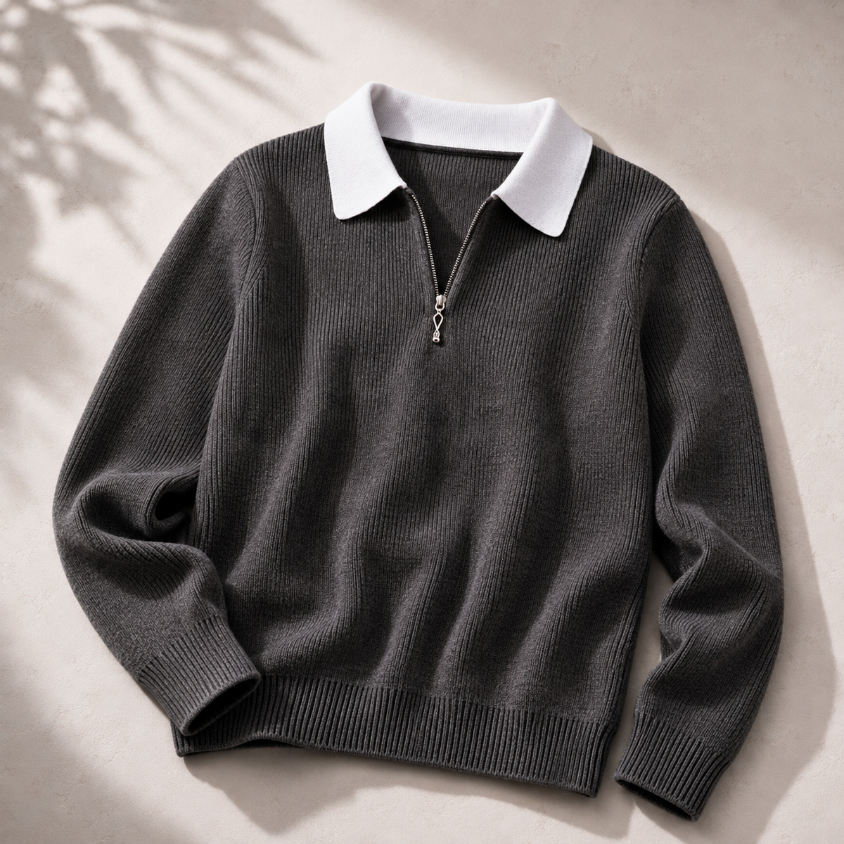 Sophie | Women's Half Zip Sweater with Contrast Collar and Ribbed Trim
