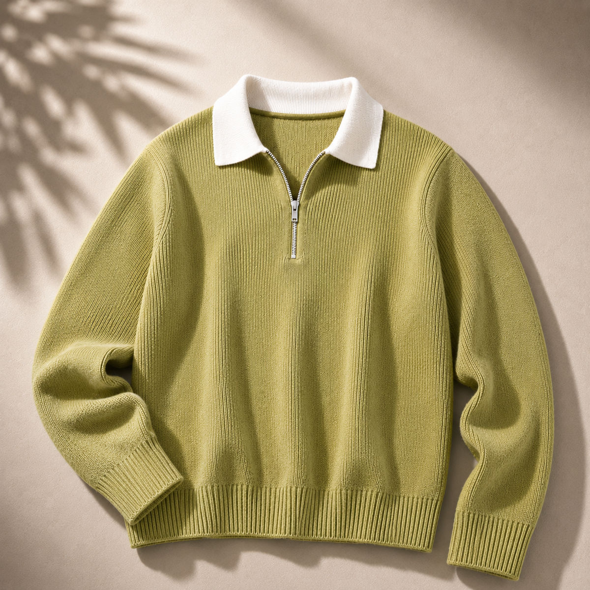 Sophie | Women's Half Zip Sweater with Contrast Collar and Ribbed Trim