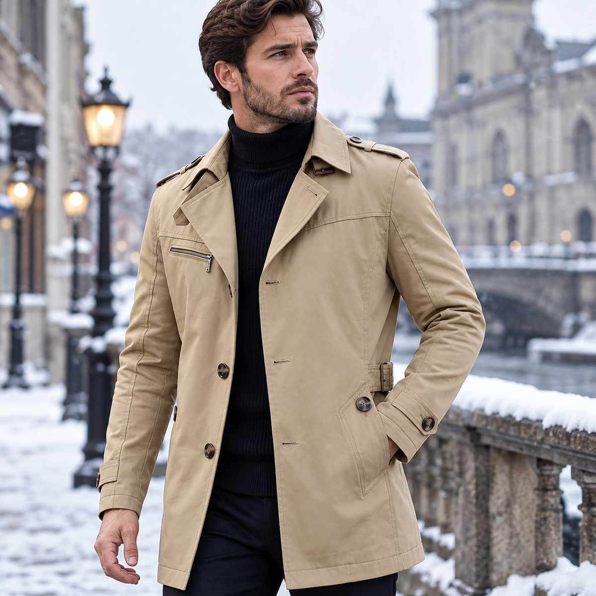 Theodore | Men's Trench Coat with Notched Collar and Button Front