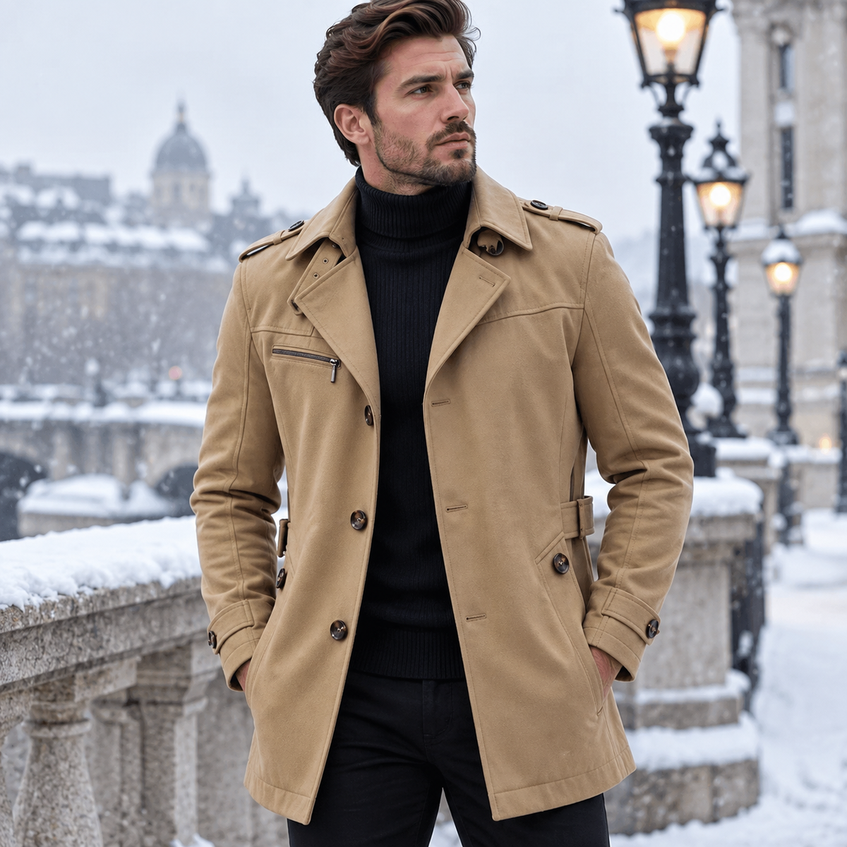 Theodore | Men's Trench Coat with Notched Collar and Button Front