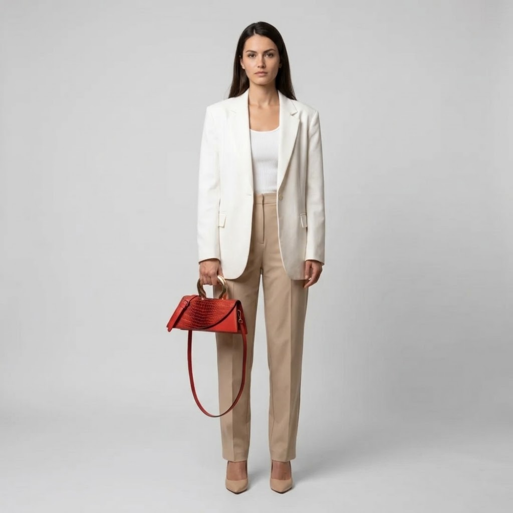 Valentina | Sculpted Handle Croc-Embossed Clutch