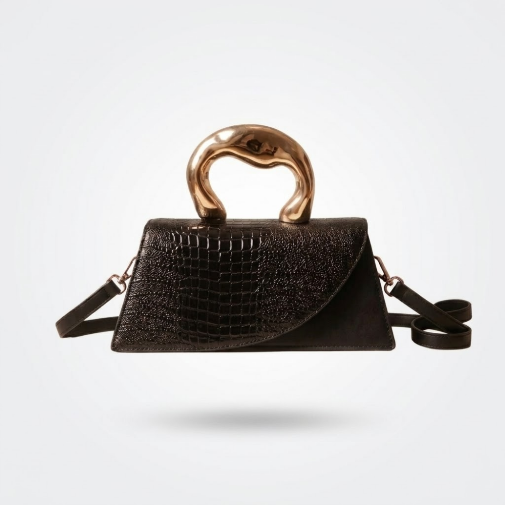 Valentina | Sculpted Handle Croc-Embossed Clutch