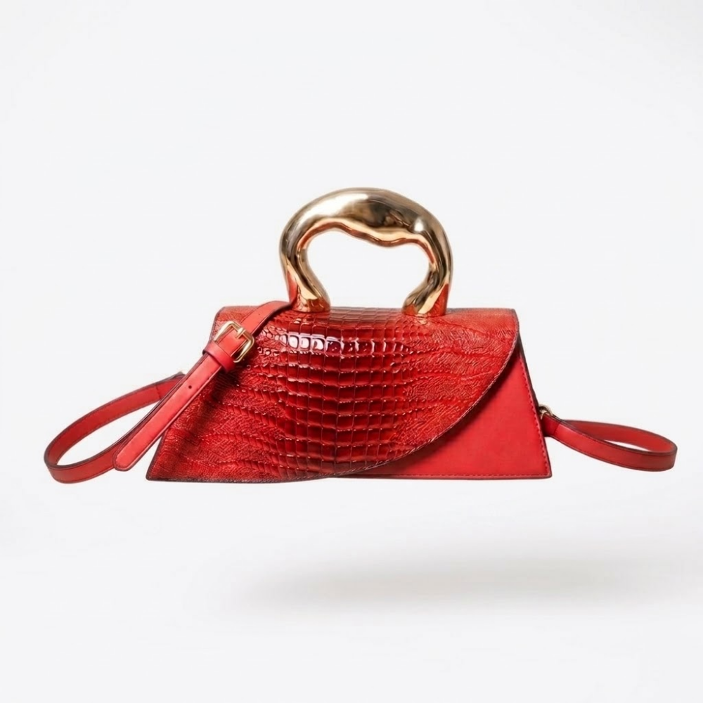 Valentina | Sculpted Handle Croc-Embossed Clutch