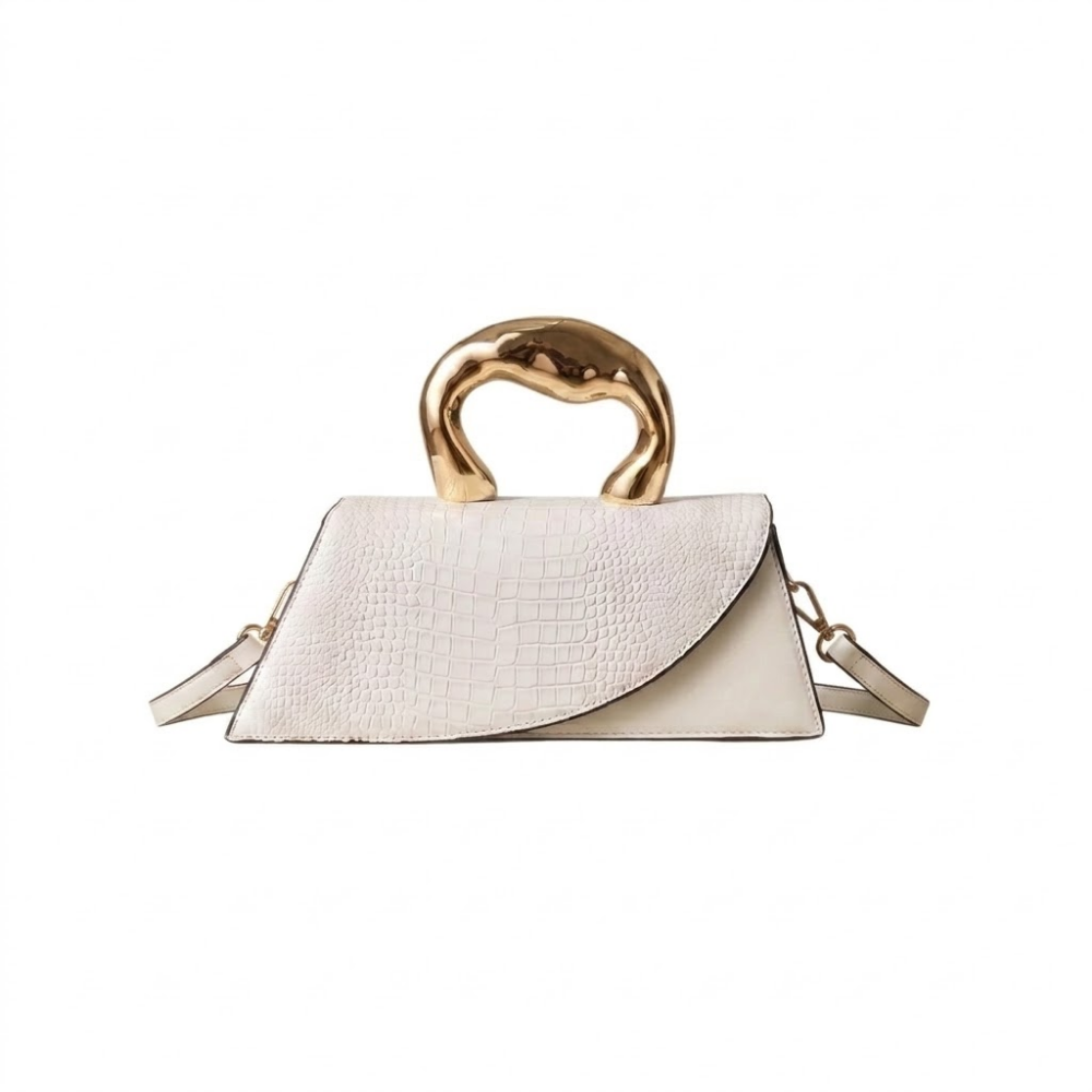 Valentina | Sculpted Handle Croc-Embossed Clutch