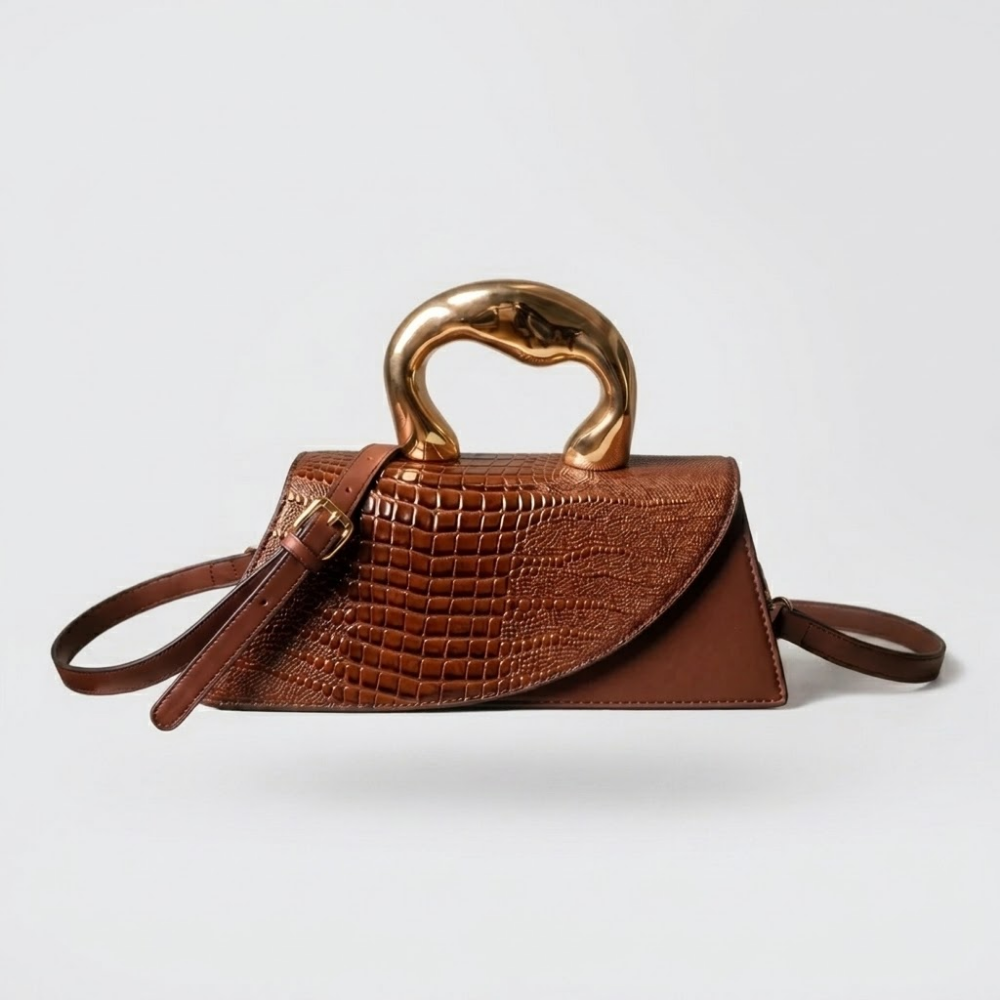 Valentina | Sculpted Handle Croc-Embossed Clutch