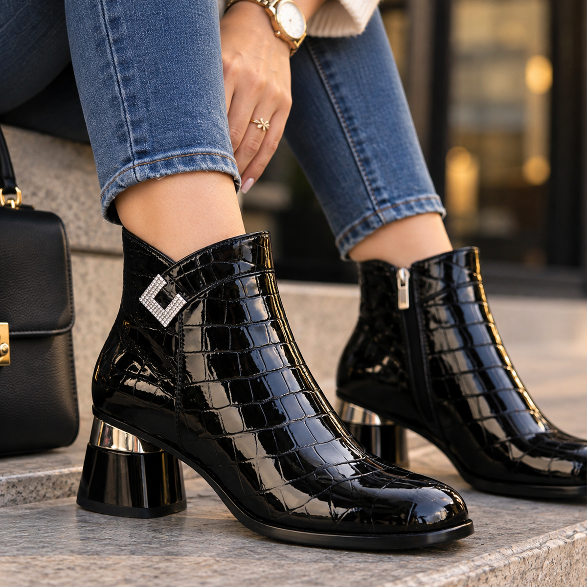 Vivienne | Women's Ankle Boots with Decorative Buckle and Block Heel