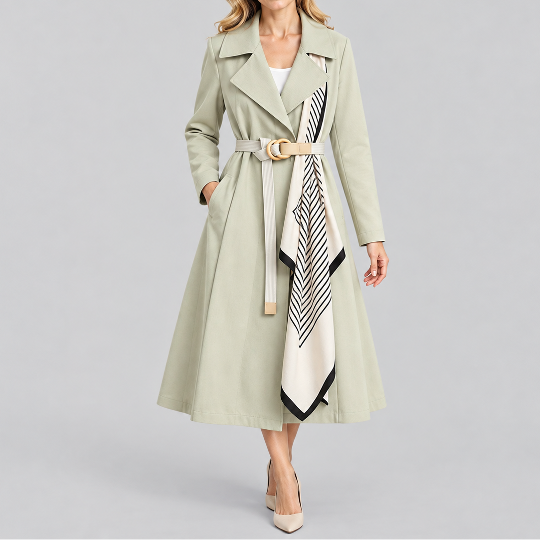 Vivienne | Women's Trench Coat with Belt and Checked Scarf Detail