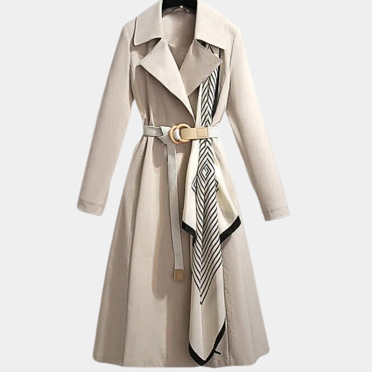 Vivienne | Women's Trench Coat with Belt and Checked Scarf Detail
