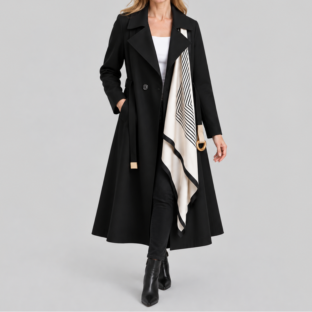 Vivienne | Women's Trench Coat with Belt and Checked Scarf Detail