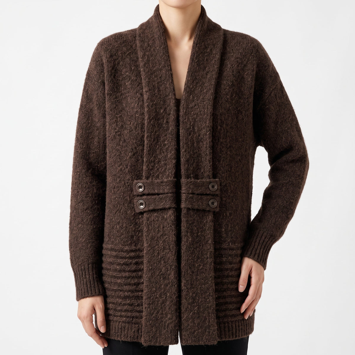 Beatrice | Women's Open Front Cardigan with Button Detail and Ribbed Trim