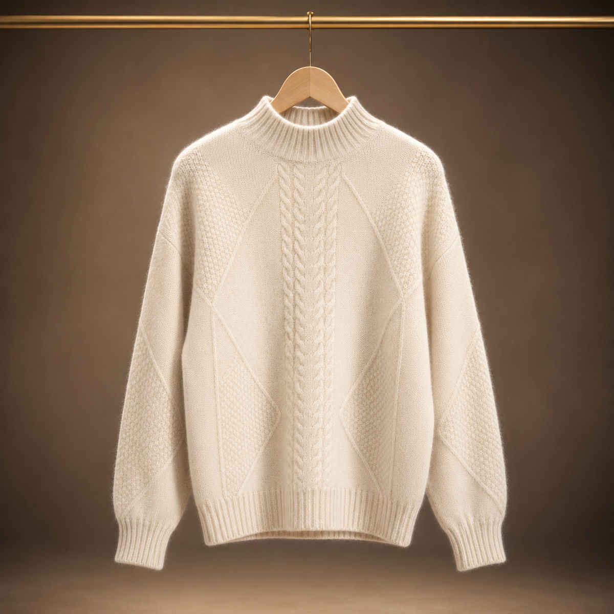 Isabelle | Women's Cable Knit Sweater with High Neck and Textured Pattern